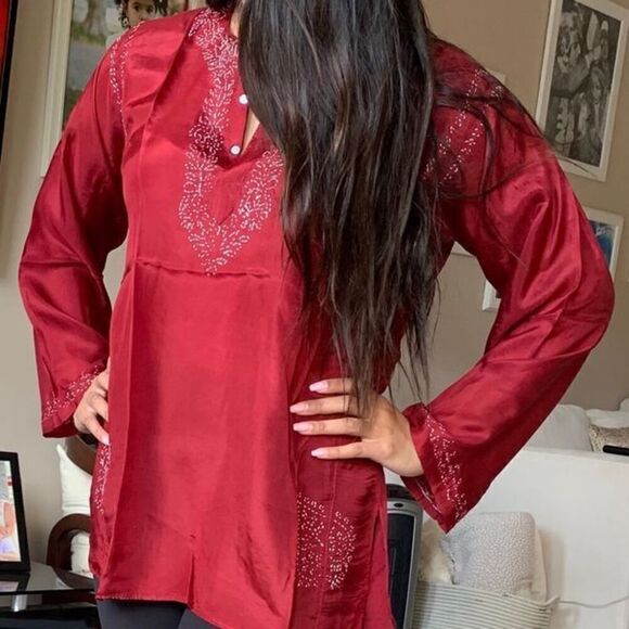 OM India 100% silk kurtis kurtas top blouse - Picture 7 of 8